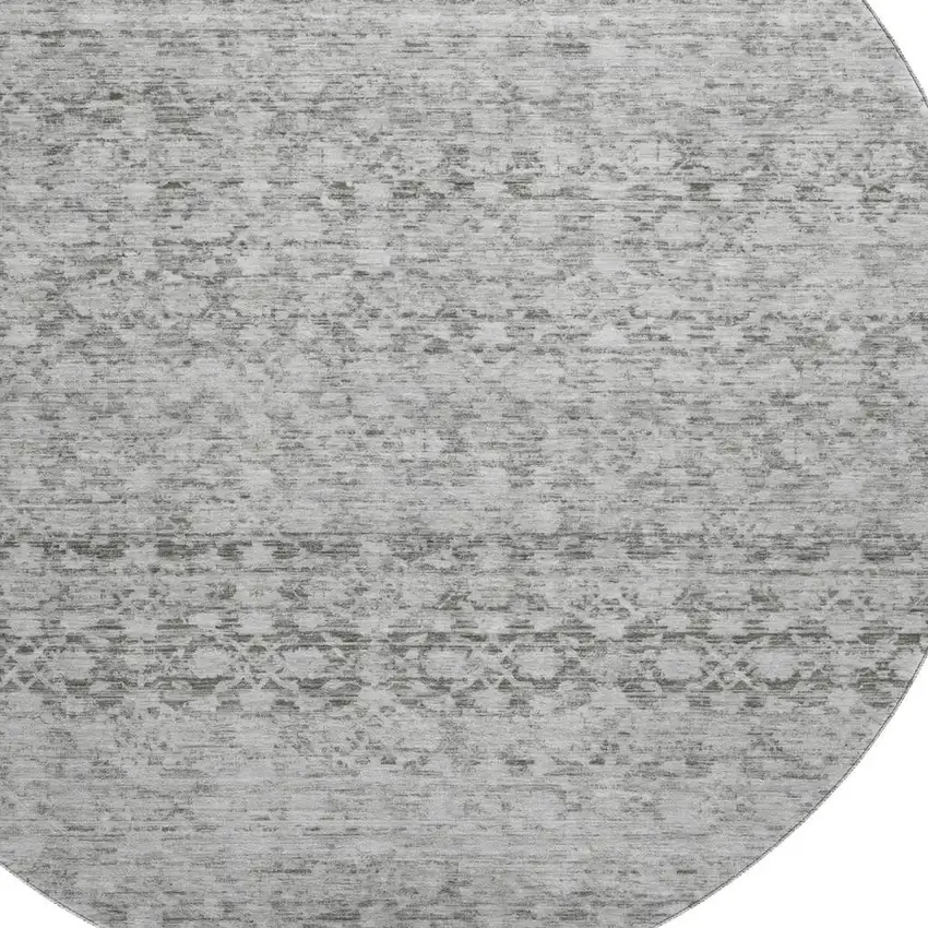 8' Gray And Silver Striped Washable Round Rug With UV Protection Photo 2