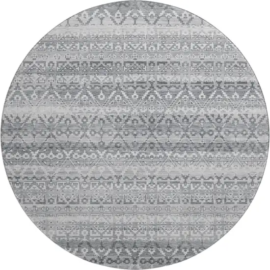 8' Gray And Silver Striped Washable Round Rug With UV Protection Photo 2