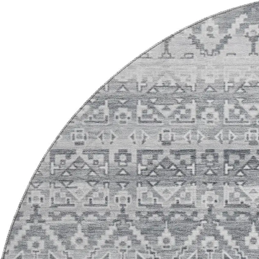 8' Gray And Silver Striped Washable Round Rug With UV Protection Photo 3