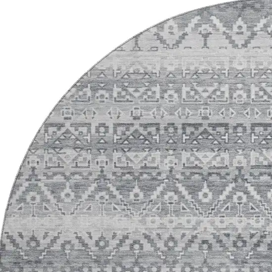 8' Gray And Silver Striped Washable Round Rug With UV Protection Photo 4
