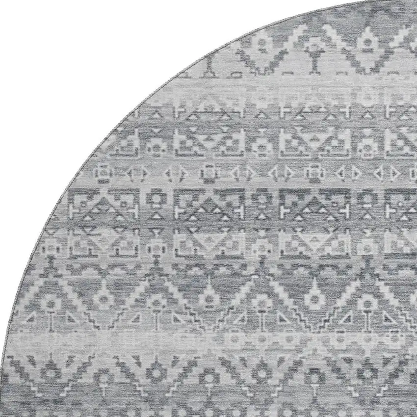 8' Gray And Silver Striped Washable Round Rug With UV Protection Photo 4