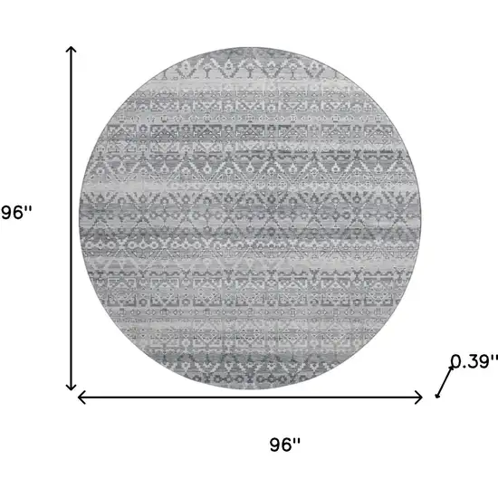 8' Gray And Silver Striped Washable Round Rug With UV Protection Photo 8