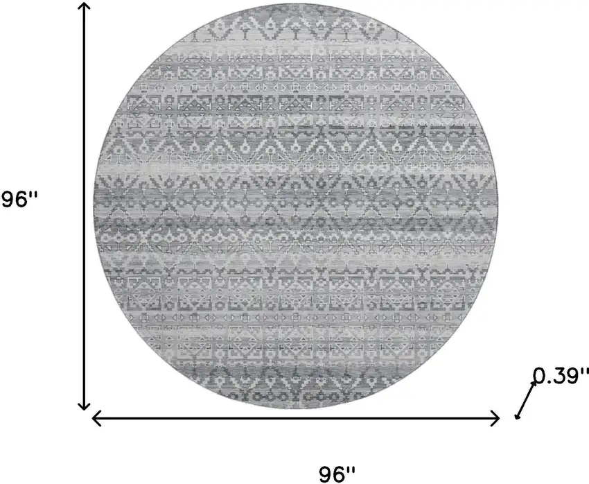 8' Gray And Silver Striped Washable Round Rug With UV Protection Photo 8
