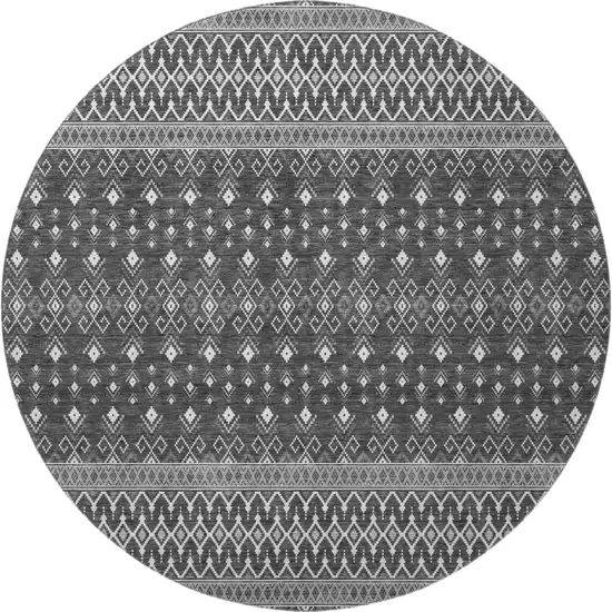 8' Gray And Silver Tribal Washable Round Rug With UV Protection Photo 3
