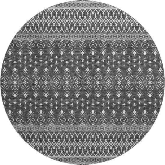 8' Gray And Silver Tribal Washable Round Rug With UV Protection Photo 1