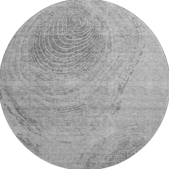 8' Gray And Silver Woodland Lodge Washable Round Rug With UV Protection Photo 2