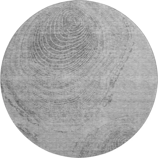 8' Gray And Silver Woodland Lodge Washable Round Rug With UV Protection Photo 1