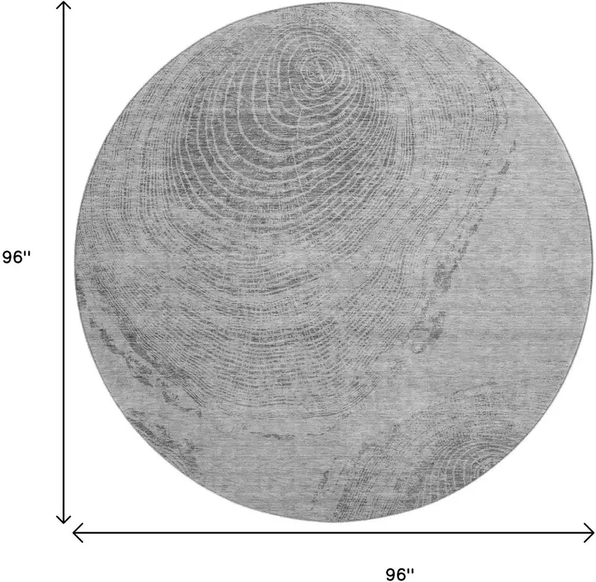 8' Gray And Silver Woodland Lodge Washable Round Rug With UV Protection Photo 8