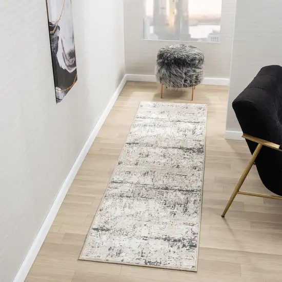 7' Gray And Slate Gray Abstract Distressed Runner Rug Photo 5