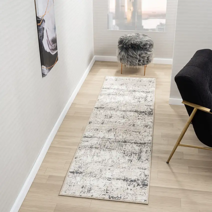 7' Gray And Slate Gray Abstract Distressed Runner Rug Photo 5