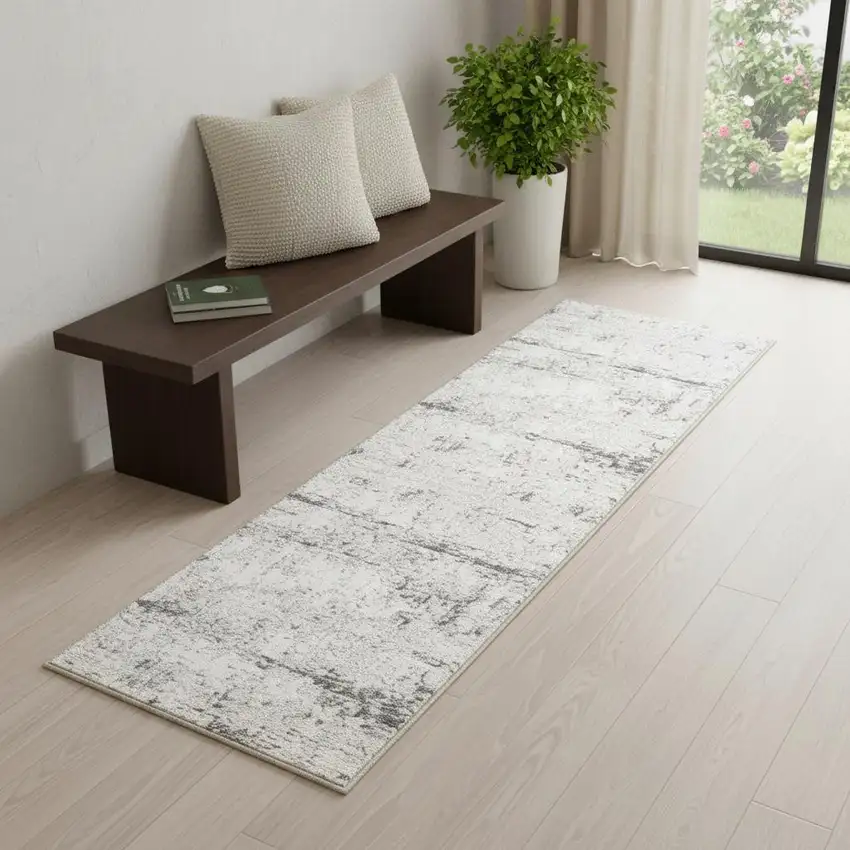 7' Gray And Slate Gray Abstract Distressed Runner Rug Photo 1