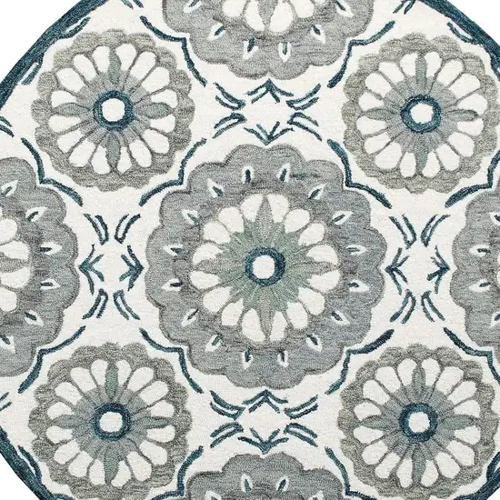 3' Gray And Slate Gray Wool Medallion Hand Tufted Round Rug Photo 4