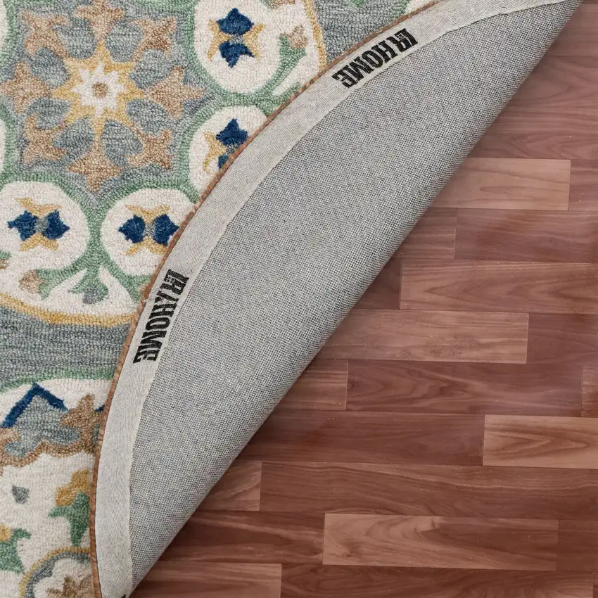 3' Gray And Slate Gray Wool Medallion Hand Tufted Round Rug Photo 8