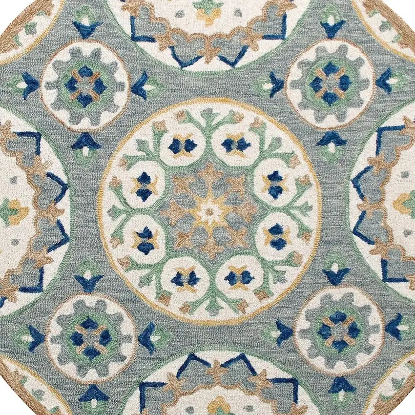 3' Gray And Slate Gray Wool Medallion Hand Tufted Round Rug Photo 2