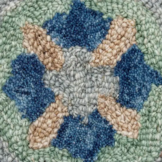 3' Gray And Slate Gray Wool Medallion Hand Tufted Round Rug Photo 6