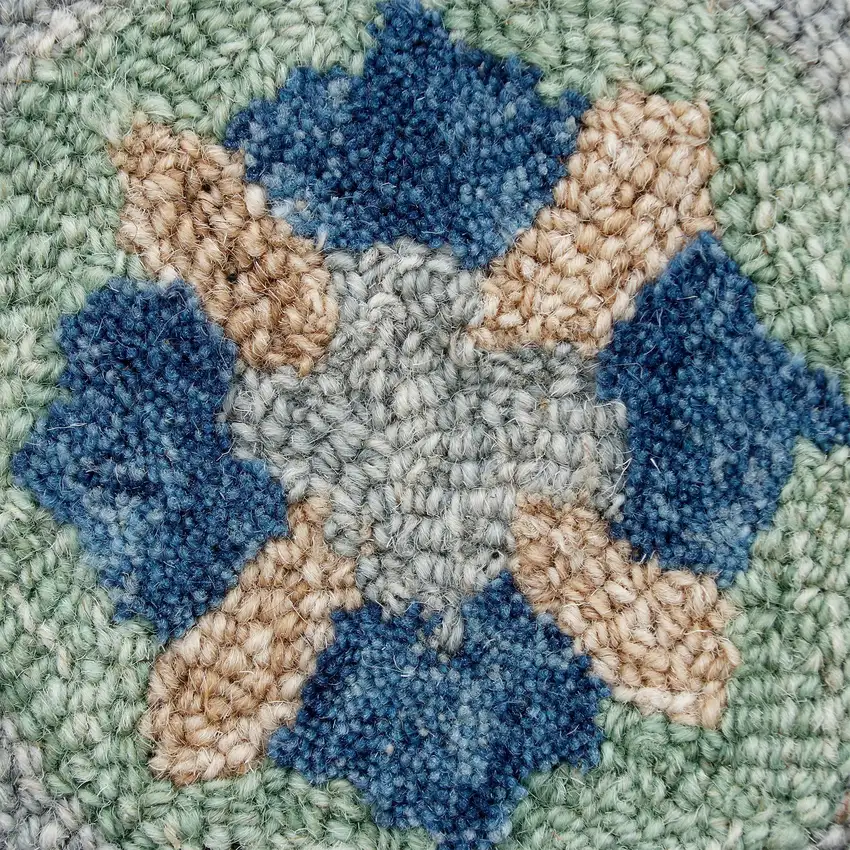 3' Gray And Slate Gray Wool Medallion Hand Tufted Round Rug Photo 6