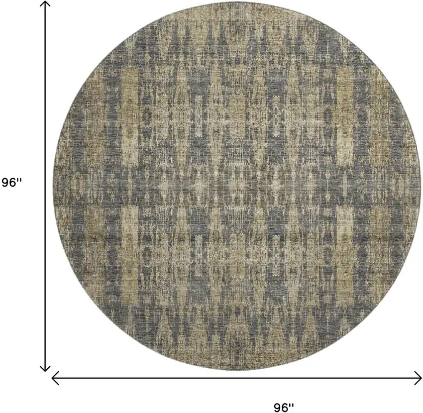 8' Gray And Tan Moroccan Washable Round Rug With UV Protection Photo 9