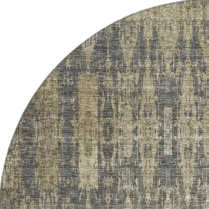 8' Gray And Tan Moroccan Washable Round Rug With UV Protection Photo 3