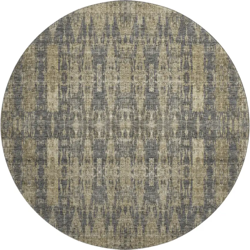 8' Gray And Tan Moroccan Washable Round Rug With UV Protection Photo 1