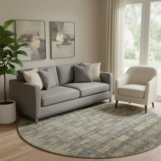 8' Gray And Tan Moroccan Washable Round Rug With UV Protection Photo 1