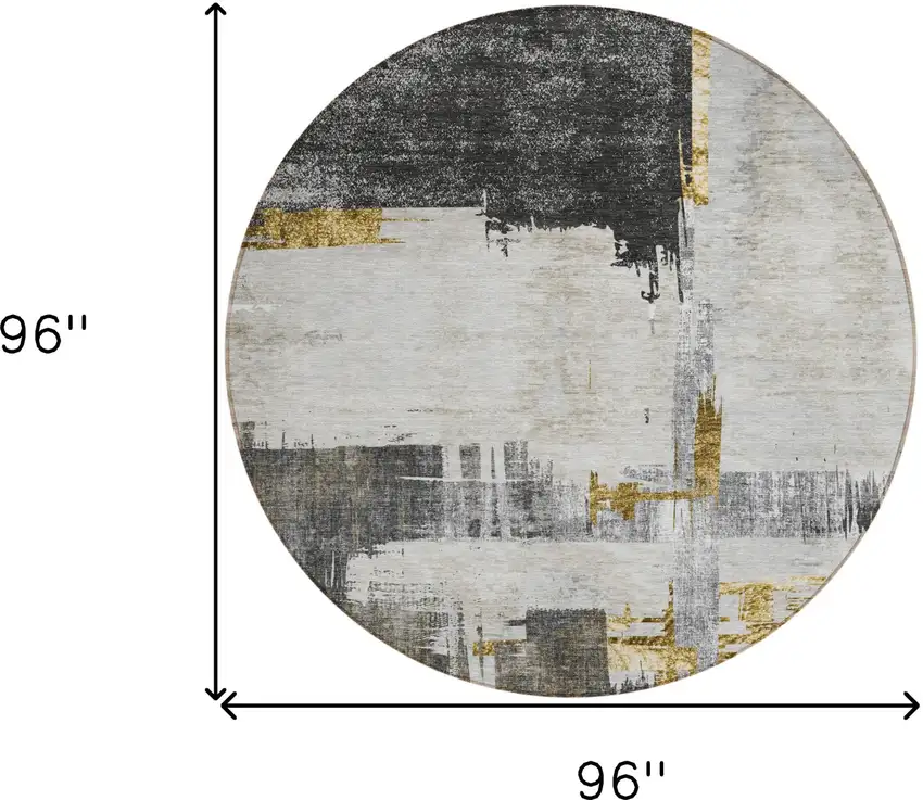 8' Gray And Tan Round Abstract Washable Indoor Outdoor Area Rug Photo 8