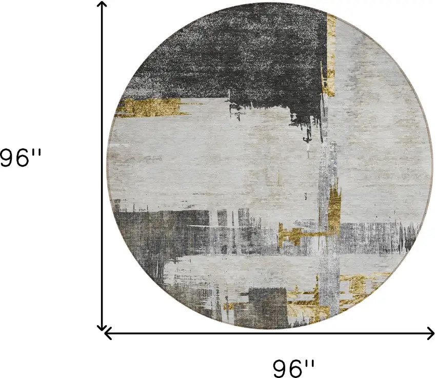 8' Gray And Tan Round Abstract Washable Indoor Outdoor Area Rug Photo 8