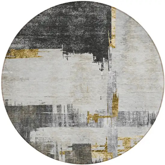 8' Gray And Tan Round Abstract Washable Indoor Outdoor Area Rug Photo 1