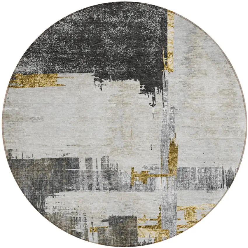 8' Gray And Tan Round Abstract Washable Indoor Outdoor Area Rug Photo 1