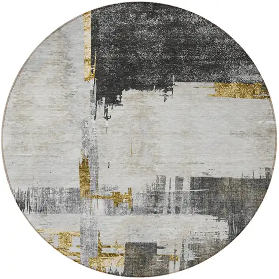 8' Gray And Tan Round Abstract Washable Indoor Outdoor Area Rug Photo 5
