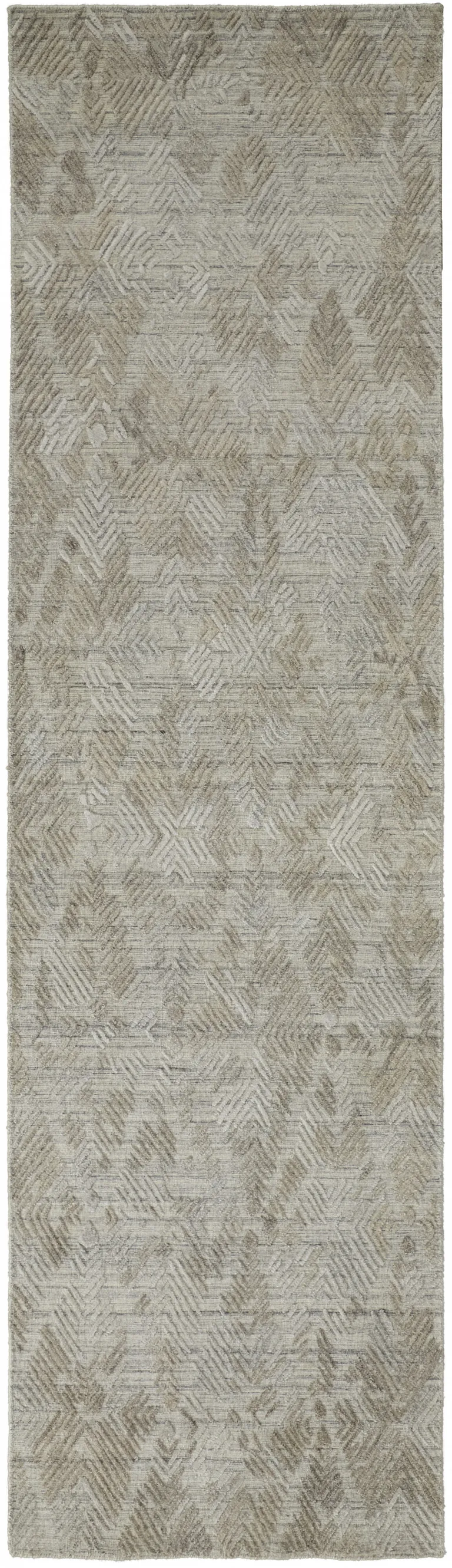 10' Gray And Taupe Abstract Hand Woven Runner Rug Photo 1