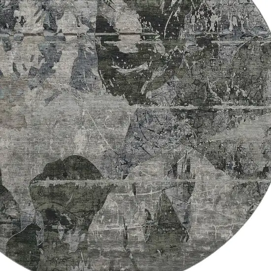 8' Gray And Taupe Abstract Washable Round Rug With UV Protection Photo 3