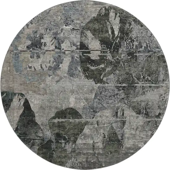 8' Gray And Taupe Abstract Washable Round Rug With UV Protection Photo 1