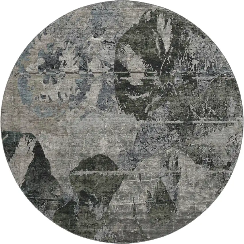 8' Gray And Taupe Abstract Washable Round Rug With UV Protection Photo 1