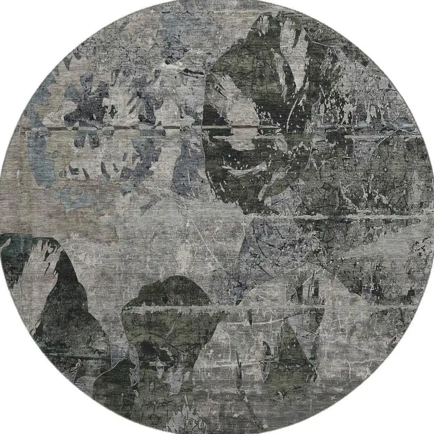 8' Gray And Taupe Abstract Washable Round Rug With UV Protection Photo 4