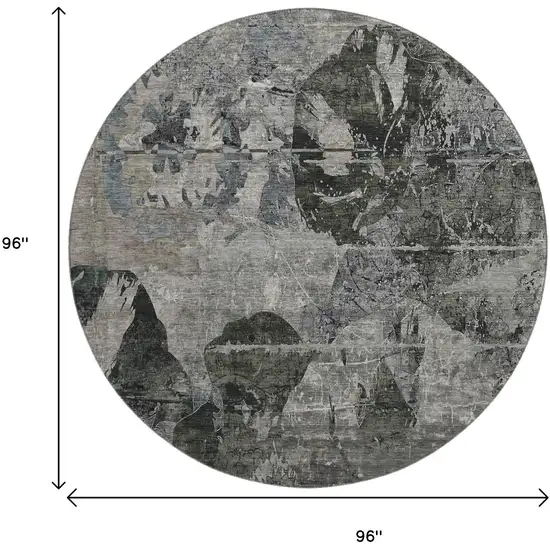 8' Gray And Taupe Abstract Washable Round Rug With UV Protection Photo 9