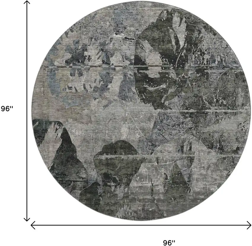 8' Gray And Taupe Abstract Washable Round Rug With UV Protection Photo 9