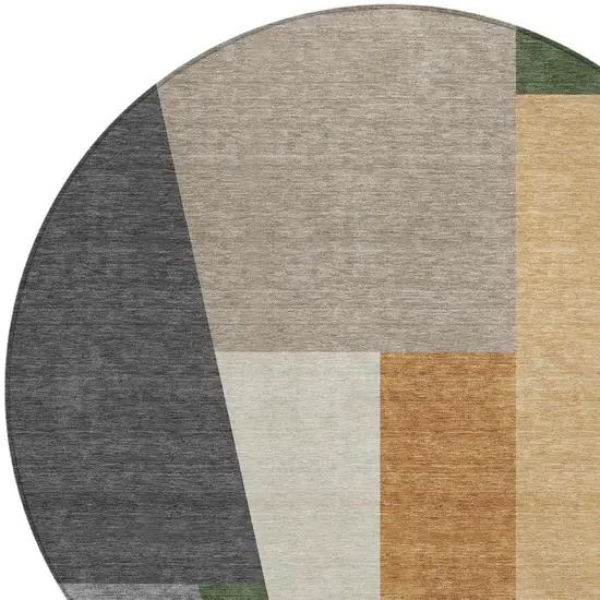 8' Gray And Taupe Round Geometric Washable Indoor Outdoor Area Rug Photo 2