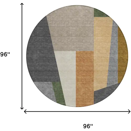 8' Gray And Taupe Round Geometric Washable Indoor Outdoor Area Rug Photo 8