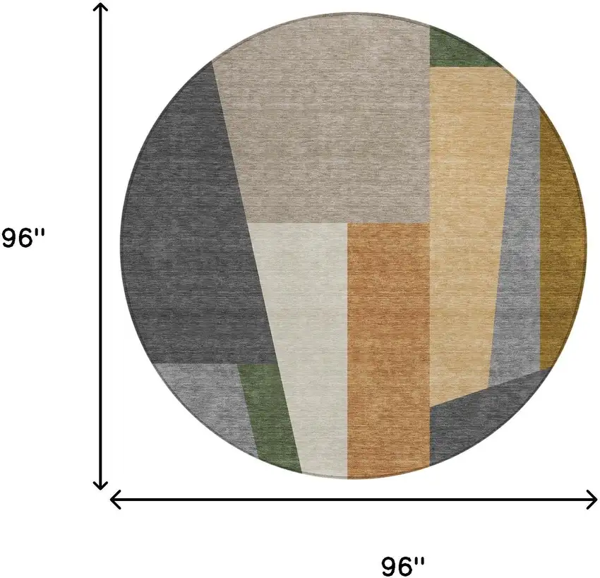 8' Gray And Taupe Round Geometric Washable Indoor Outdoor Area Rug Photo 8