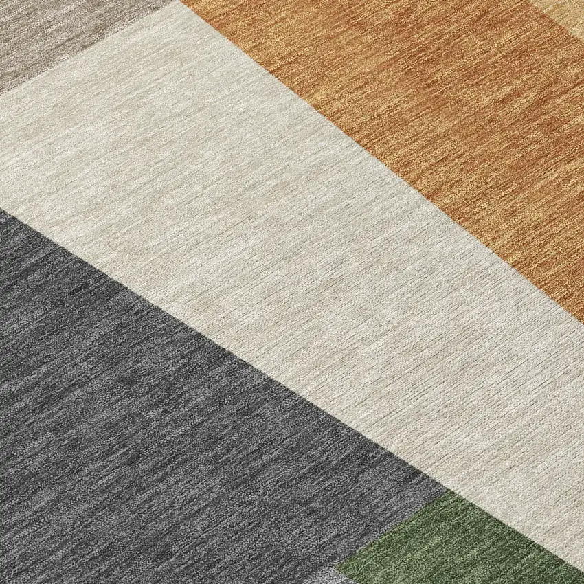 8' Gray And Taupe Round Geometric Washable Indoor Outdoor Area Rug Photo 7