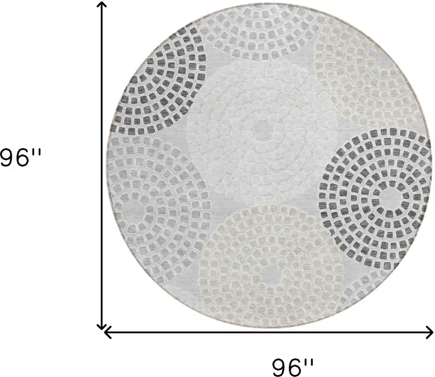 8' Gray And Taupe Round Geometric Washable Indoor Outdoor Area Rug Photo 3