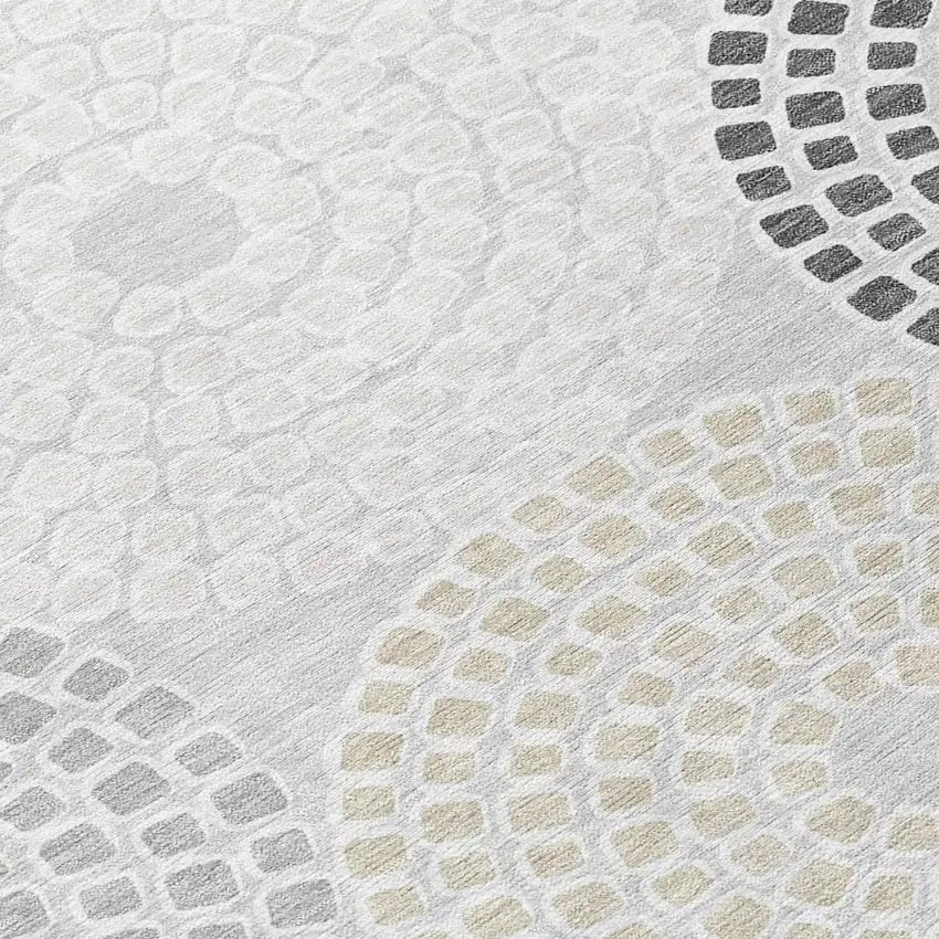 8' Gray And Taupe Round Geometric Washable Indoor Outdoor Area Rug Photo 6