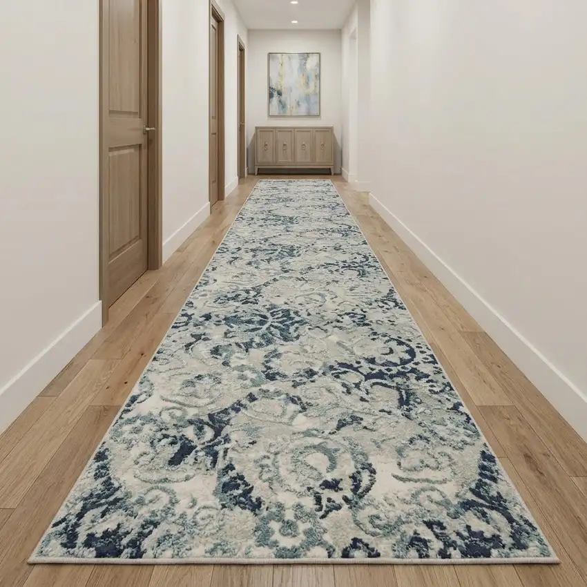 10' Gray And Teal Abstract Area Rug Photo 1