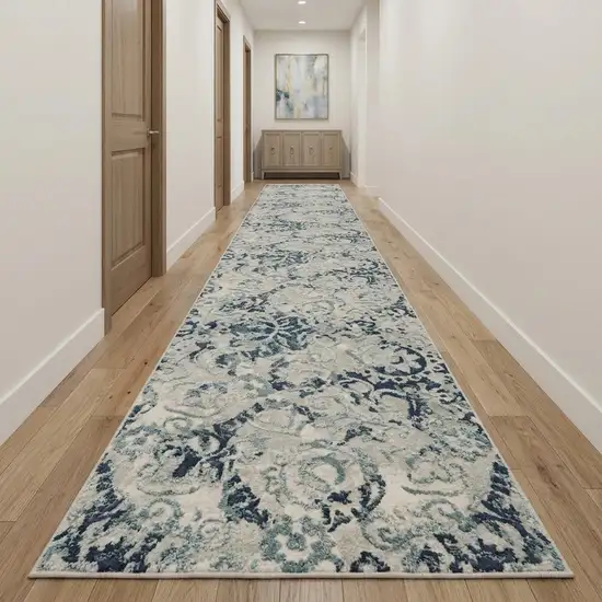 10' Gray And Teal Abstract Area Rug Photo 1