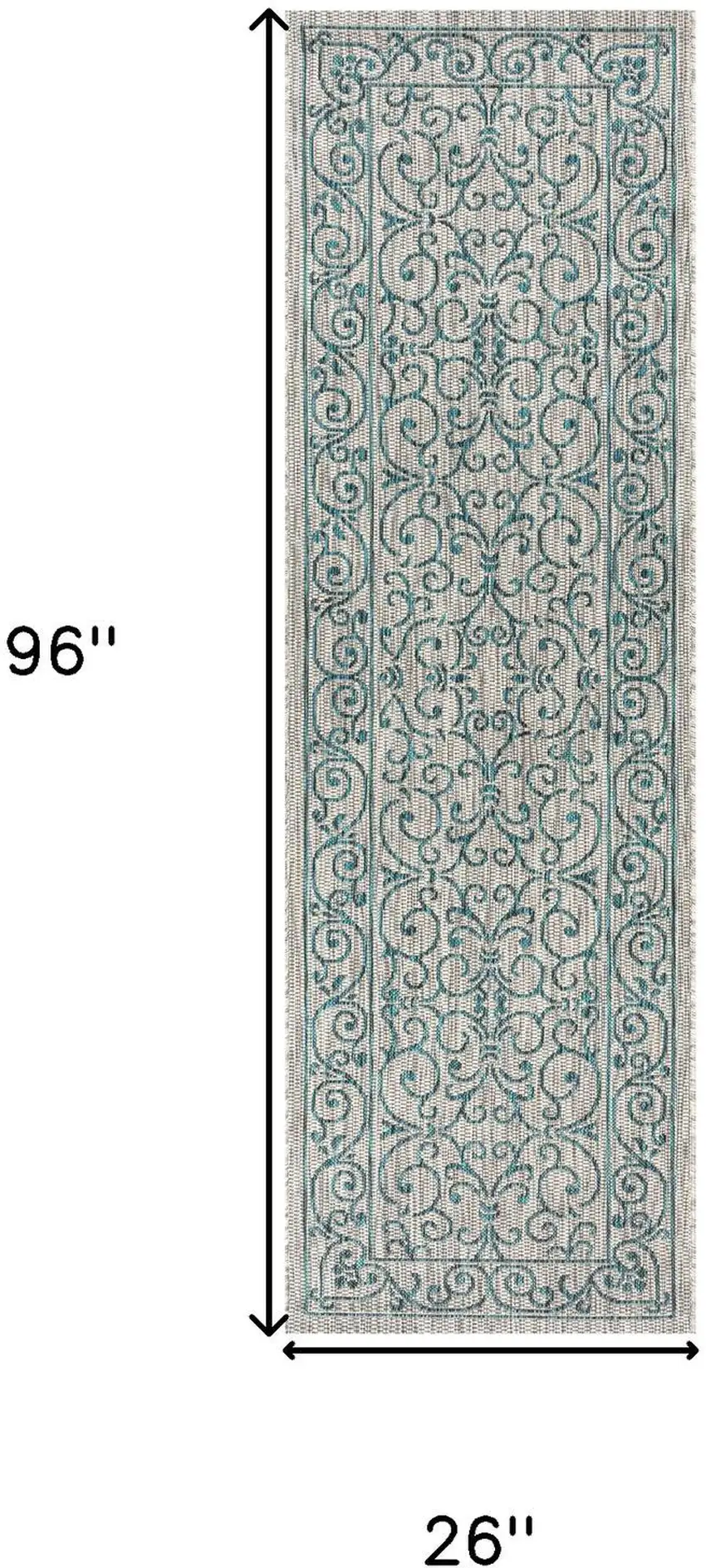 8' Gray And Teal Blue Medallion Indoor Outdoor Runner Rug Photo 8