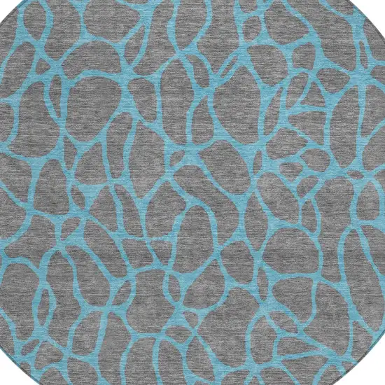 8' Gray And Teal Blue Round Geometric Washable Indoor Outdoor Area Rug Photo 4