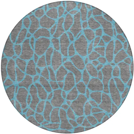 8' Gray And Teal Blue Round Geometric Washable Indoor Outdoor Area Rug Photo 2