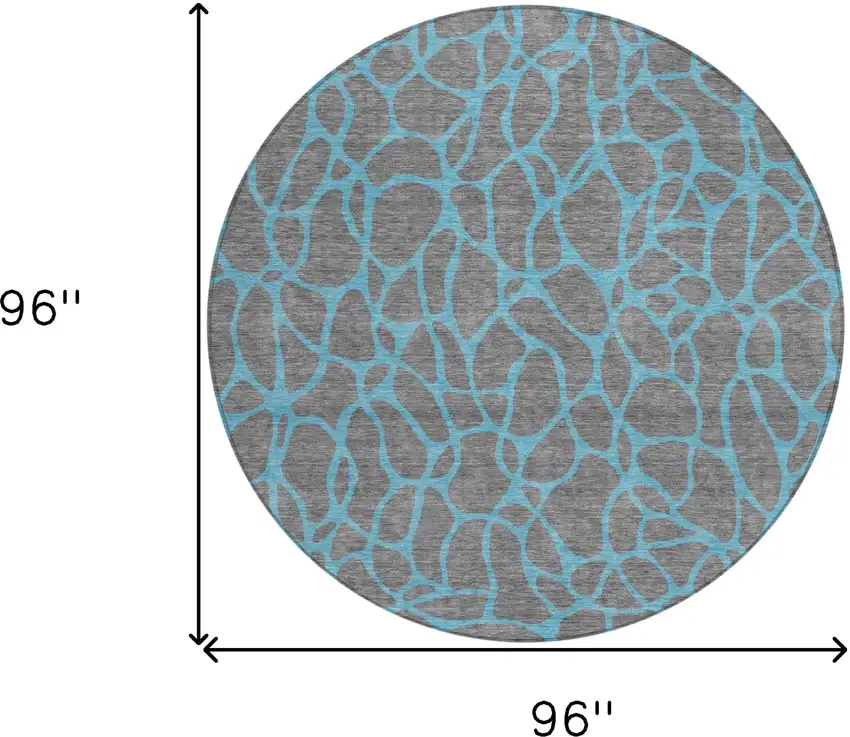 8' Gray And Teal Blue Round Geometric Washable Indoor Outdoor Area Rug Photo 3