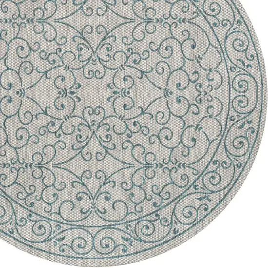 8' Gray And Teal Blue Round Medallion Indoor Outdoor Area Rug Photo 2