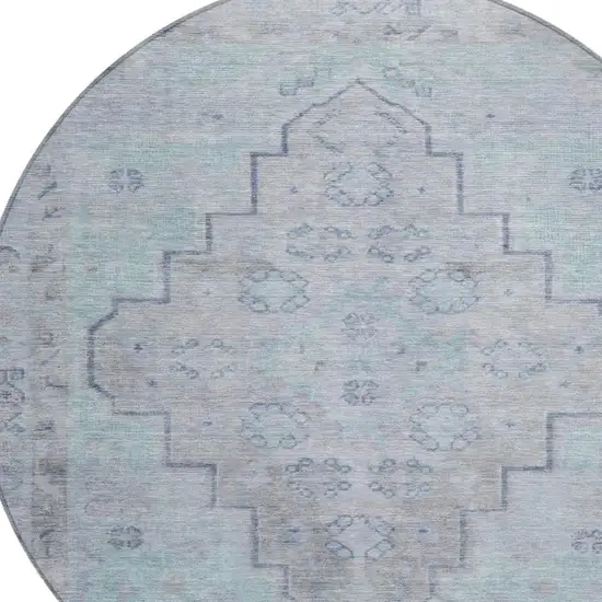 8' Gray And Teal Blue Round Medallion Washable Indoor Outdoor Area Rug Photo 4
